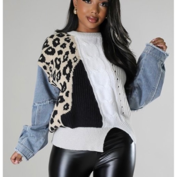 Sweaters - Denim Distressed Sweater